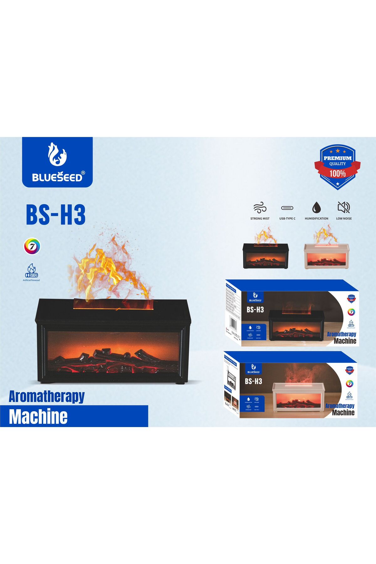 BS-H3 Şömine Tasarımlı Işıklı Hava Nemlendirici Koku Verici Beyaz - Görsel 4