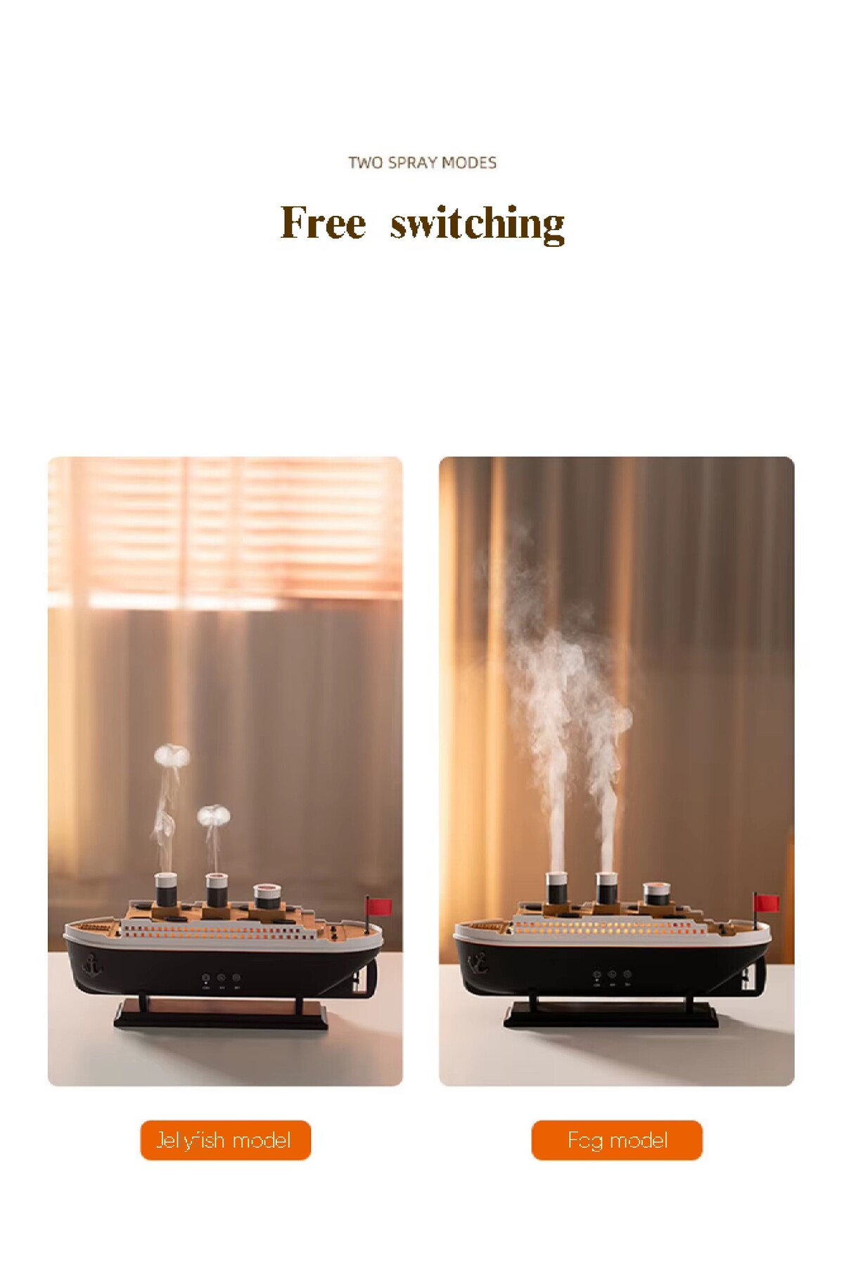 BS-H4 Nostaljik Gemi Tasarımlı Işıklı Hava Nemlendirici - Görsel 5