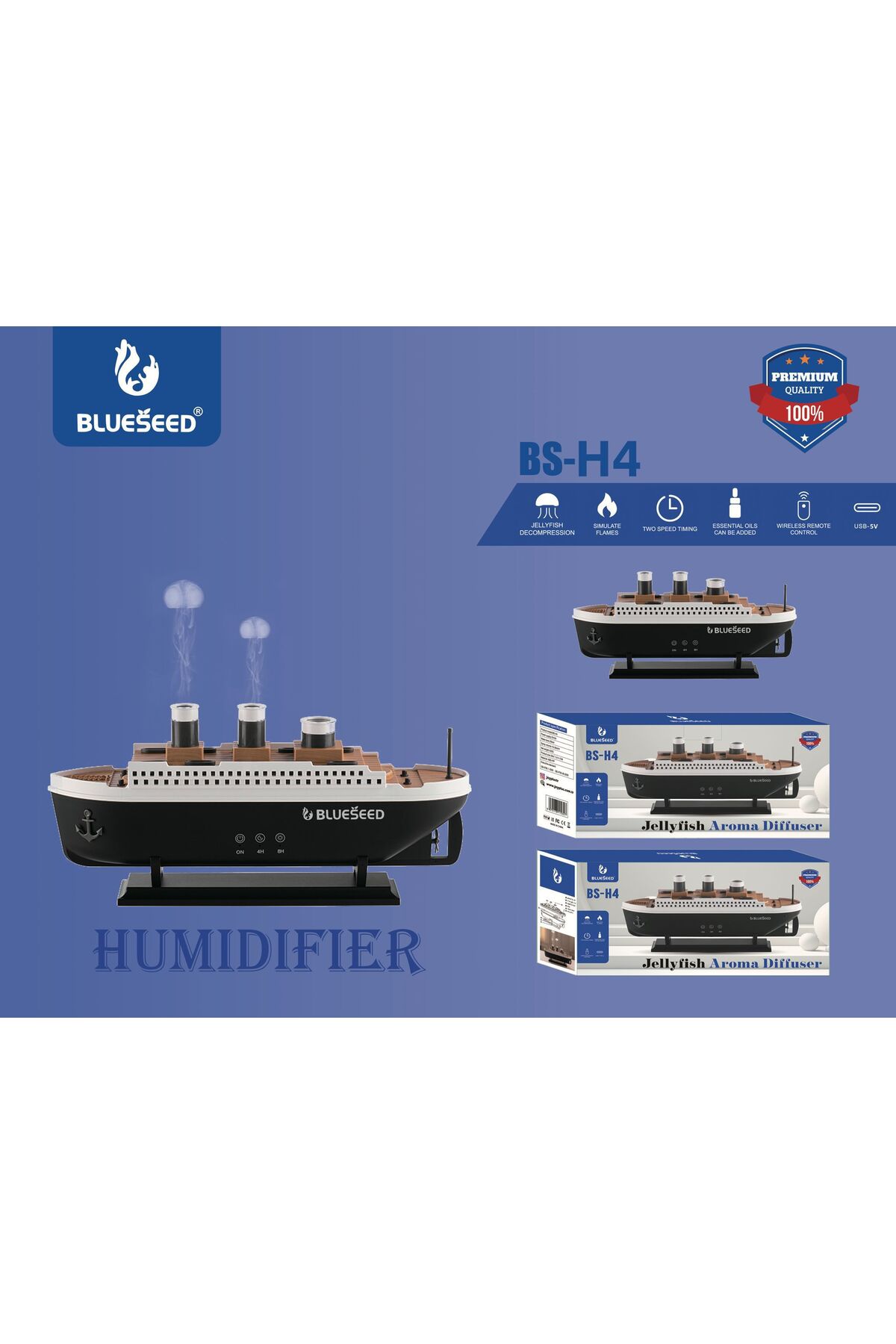 BS-H4 Nostaljik Gemi Tasarımlı Işıklı Hava Nemlendirici - Görsel 6